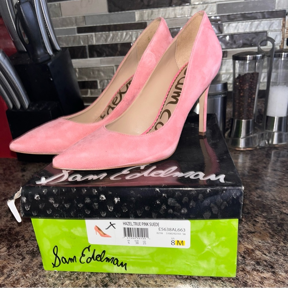 Sam Edelman Pink Suede Pointed-Toe Pumps